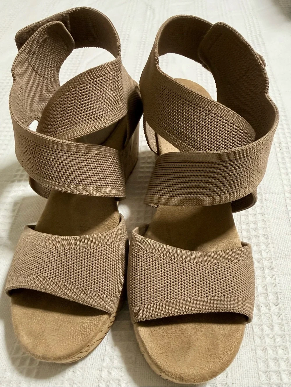 Style & Co. Taupe Elastic Strappy Cork Wedge Sandal